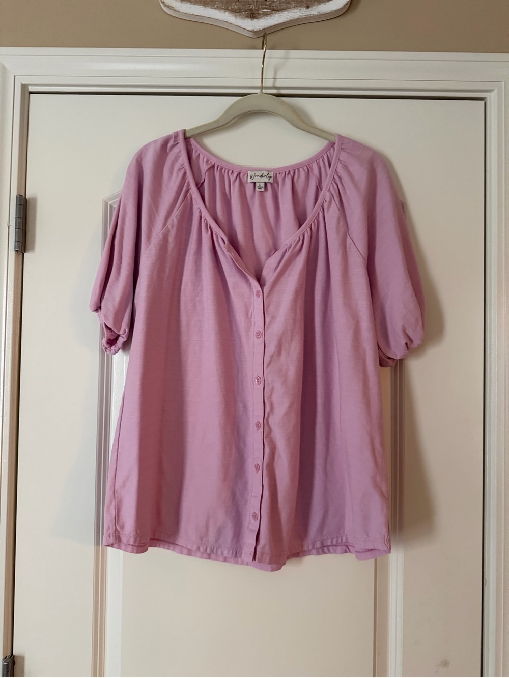Wonderly Pink Button-Front Peasant Blouse